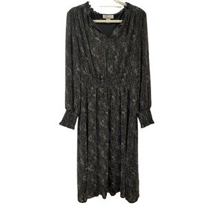 Christopher & Banks Ditzy Dot Midi Long Sleeve Dress Sz Medium